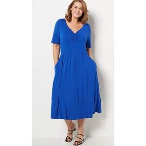 J Jason Wu Large Petite Solid Sweetheart Neck Knit Midi Dress Women's Blue E12-1